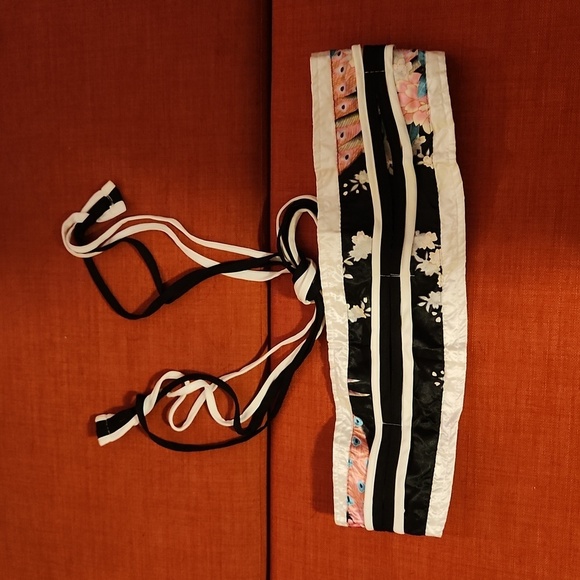 Costume kimono jacket geisha black with peacocks bow barrette belt Halloween 5XL - Picture 8 of 12